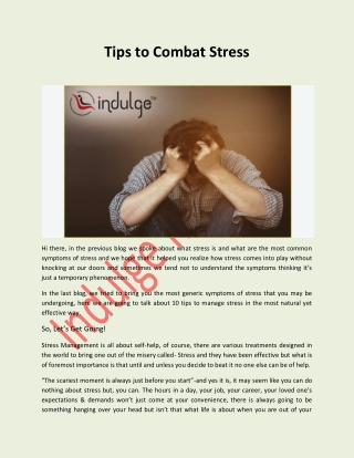 Tips to Combat Stress