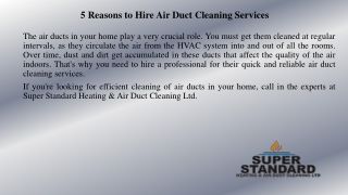 5 Reasons to Hire Air Duct Cleaning Services