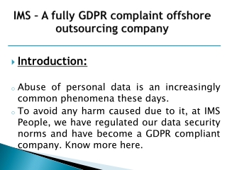 IMS – A fully GDPR complaint offshore outsourcing company