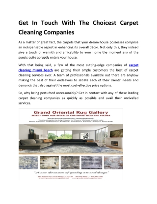 Get In Touch With The Choicest Carpet Cleaning Companies