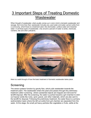 3 Important Steps of Treating Domestic Wastewater