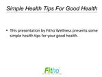 Simple Health Tips For Good Health | Fitho