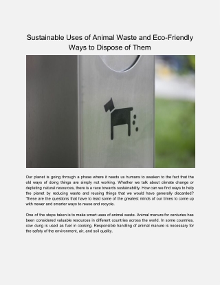 Sustainable Uses of Animal Waste and Eco-Friendly Ways to Dispose of Them