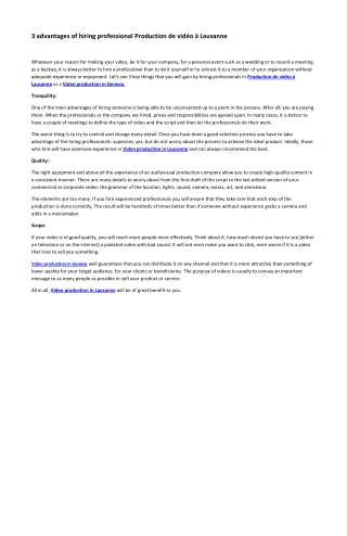 3 advantages of hiring professional Production de vidéo à Lausanne