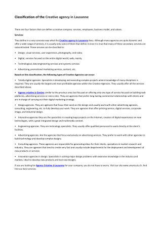 Classification of the Creative agency in Lausanne