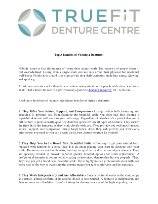 Top 3 Benefits of Visiting a Denturist