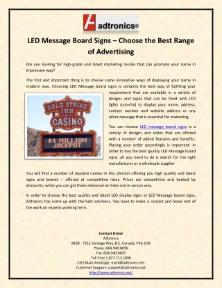 LED Message Board Signs – Choose the Best Range of Advertising