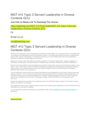 MGT 410 Topic 3 Servant Leadership in Diverse Contexts GCU