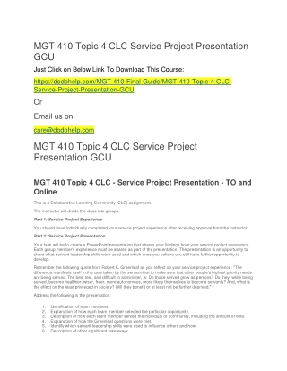 MGT 410 Topic 4 CLC Service Project Presentation GCU