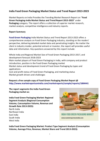 India Food Green Packaging Market Outlook 2013-2023