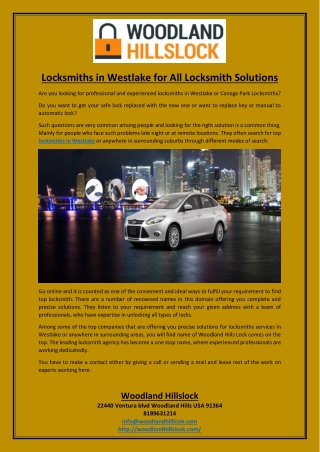 Locksmiths in Westlake for All Locksmith Solutions