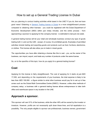 How to setup a General Trading License In Dubai