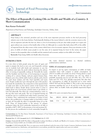 The Effect of Repeatedly Cooking Oils on Health and Wealth of a Country: A Short Communication