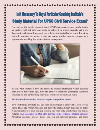 Is It Necessary To Buy A Particular Coaching Institute's Study Material For UPSC Civil Service Exam?