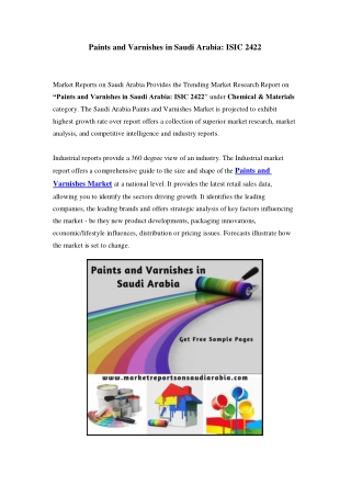 Saudi Arabia Paints and Varnishes Market: Industry Trends, Opportunity and Forecast Till 2023