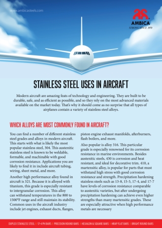 Stainless Steel uses in Aircraft