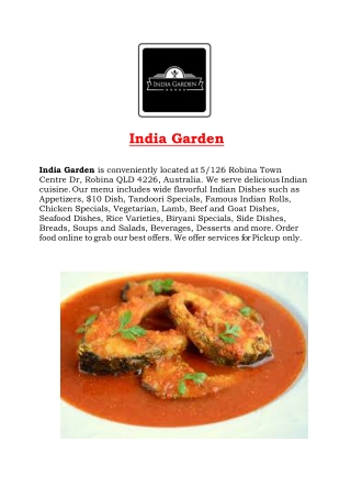 15% Off - India Garden-Robina - Order Food Online