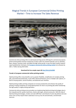 Magical Trends in European Commercial Online Printing Market – Time to Increase The Sales Revenue