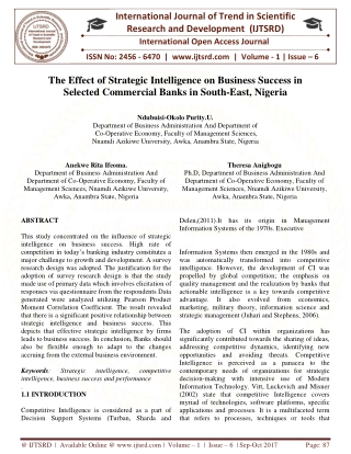 The Effect of Strategic Intelligence on Business Success in Selected Commercial Banks in South East, Nigeria