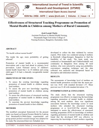 Effectiveness of Structured Teaching Programme on Promotion of Mental Health in Children among Mothers of Rural Communit