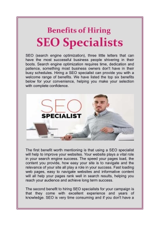 Benefits of Hiring SEO Specialists