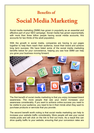 Benefits of Social Media Marketing