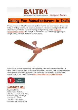 Ceiling Fan Manufacturers in India