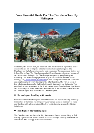 Your Essential Guide For The Chardham Tour By Helicopter