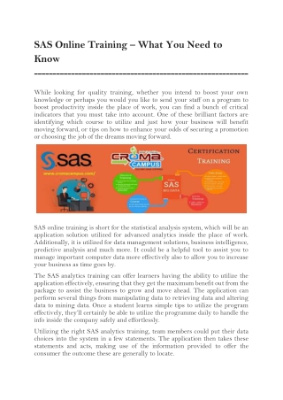 SAS Online Training – What You Need to Know