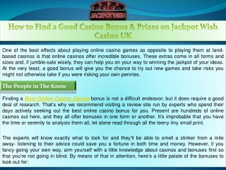 How to Find a Good Casino Bonus & Prizes on Jackpot Wish Casino UK