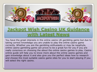 Jackpot Wish Casino UK Guidance with Latest News