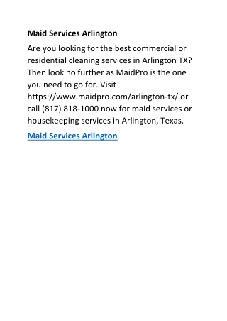 Maid Services Arlington