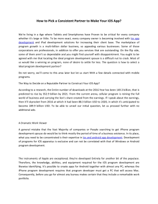 How to Pick a Consistent Partner to Make Your iOS App?