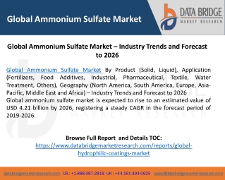 Global Ammonium Sulfate Market – Industry Trends and Forecast to 2026