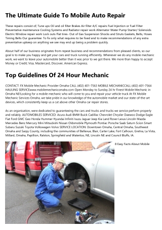 Little Known Facts About Mobile Mechanic.