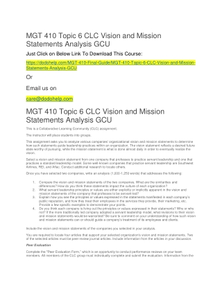 MGT 410 Topic 6 CLC Vision and Mission Statements Analysis GCU