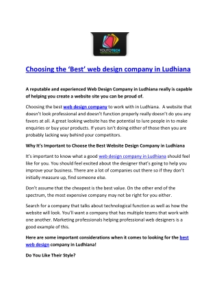 Choosing the ‘Best’ web design company in Ludhiana - Youtotech