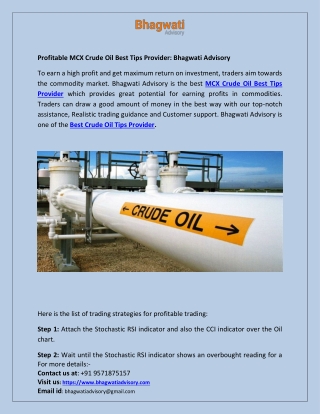 Profitable MCX Crude Oil Best Tips Provider: Bhagwati Advisory