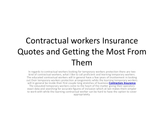 Contractual workers Insurance Quotes and Getting the Most From Them