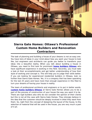Sierra Gate Homes: Ottawa’s Professional Custom Home Builders and Renovation Contractors