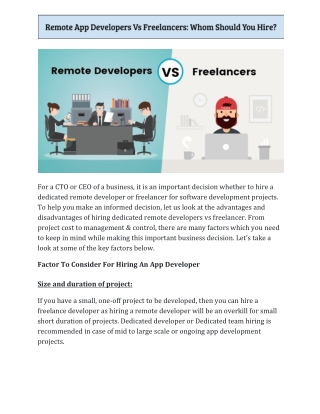 Remote App Developers Vs Freelancers: Whom Should You Hire?