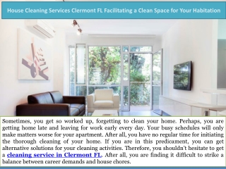 House Cleaning Services Clermont FL Facilitating a Clean Space for Your Habitation