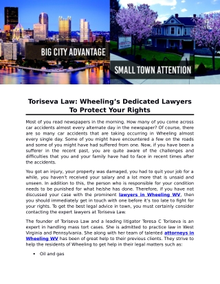 Toriseva Law: Wheeling’s Dedicated Lawyers To Protect Your Rights