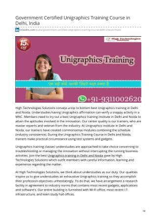 Government Certified Unigraphics Training Course in Delhi, India