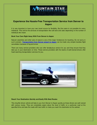 Experience the Hassle-Free Transportation Service from Denver to Aspen