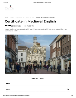 Certificate in Medieval English - Edukite