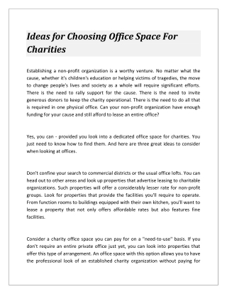 Ideas for Choosing Office Space For Charities