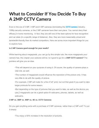 What to Consider If You Decide To Buy A 2MP CCTV Camera