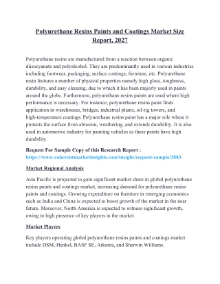 Polyurethane Resins Paints and Coatings Market Size Report, 2027