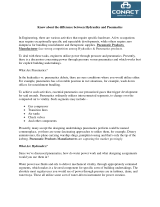 Know about the difference between Hydraulics and Pneumatics